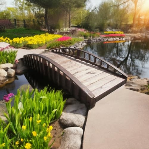 SamsGazebos Crescent Japanese Style Wood Garden Bridge 8 Brown