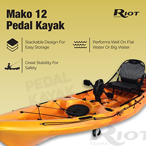 Riot Kayaks Mako 12 Fishing Kayak with Impulse Pedal Drive Orange/Yellow