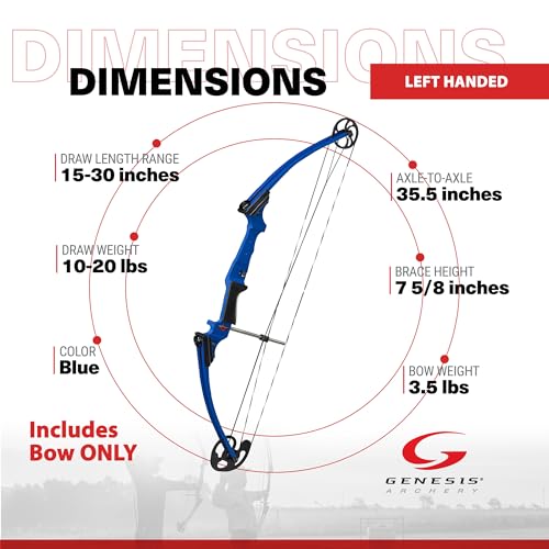 GENESIS Archery Compound Bow Adjustable Draw Length 15-30 Inches 10-20 lbs Left-Handed Blue