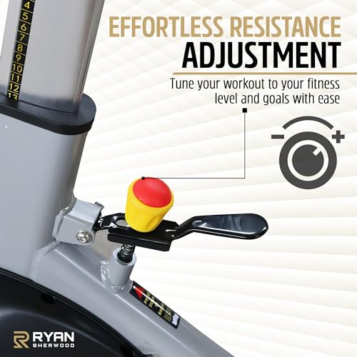 R RYAN SHERWOOD Exercise Spin Bike Commercial for Gym (50 lb Flywheel) 350 lb Capacity - Grey