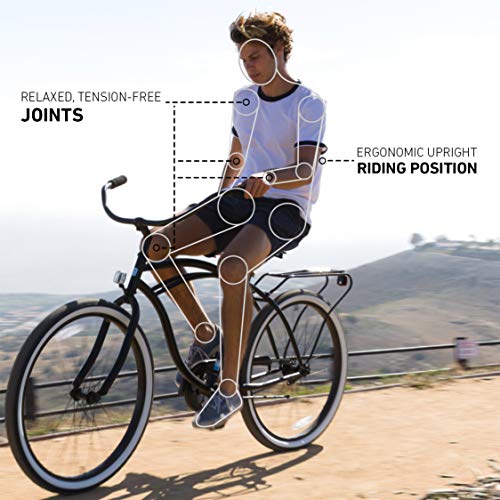 sixthreezero Men's Beach Cruiser Bike 7-Speed Step-Through Touring Hybrid Bicycle Matte Black w/ Black Seat/Grips