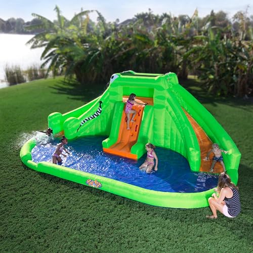 Blast Zone Crocodile Isle Inflatable Water Park with Dual Slides Green/Blue