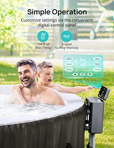 Evajoy Inflatable Hot Tub with LED, Electric Heater Pump, 140 Air Jets for 4-6 Adults Brown