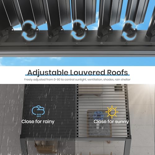 Sumshadow 10x13 Outdoor Louvered Pergola with Adjustable Roof Black