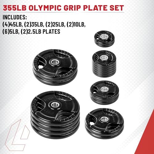 Lifeline Olympic Weight Set 355 lb Rubber Coated Plates Black