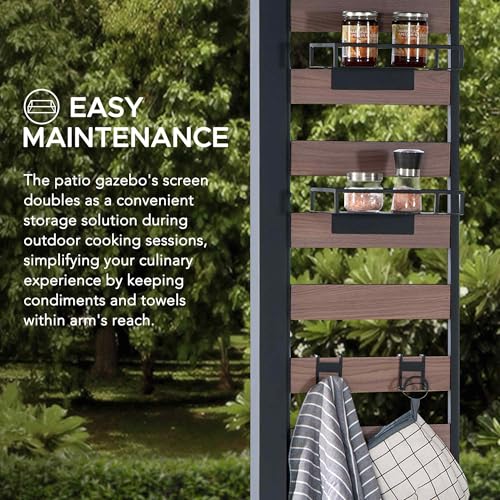 Sunjoy 7 x 9 ft. Grill Gazebo 2-Tier Hardtop Pergola with Ceiling Hooks and Storage Shelves Black