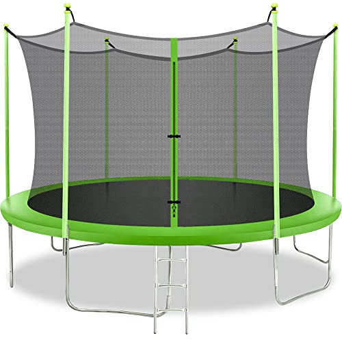BestMassage 14FT Rectangle Trampoline with Enclosure Net Green