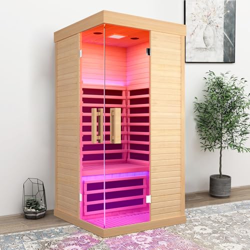 OUTEXER Indoor Far Infrared Sauna Canadian Hemlock Single Person Spa Wood Color