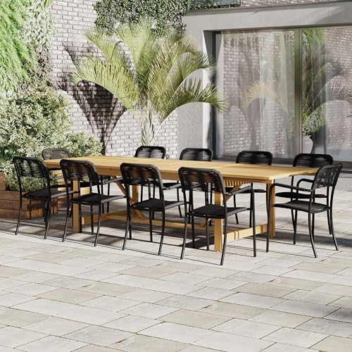 Amazonia Double Extendable Rectangular Carolina Patio Dining Set 11-Piece Light Teak Finish