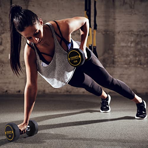 ToughFit 180LBS Decagon Dumbbell Set PEV Coated Black & Yellow