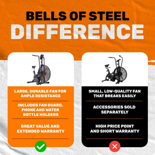 Bells of Steel Stationary Blitz Air Bike Exercise Bike - Belt Driven with Phone and Bottle Holder - 25-in Fan Diameter