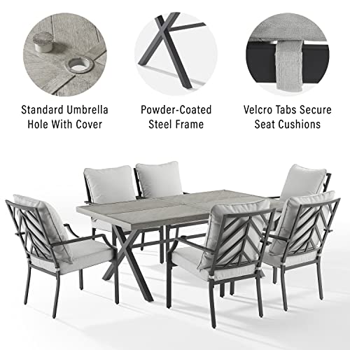 Crosley Furniture Otto 7-Piece Chevron Outdoor Dining Set Matte Black with Gray Cushions