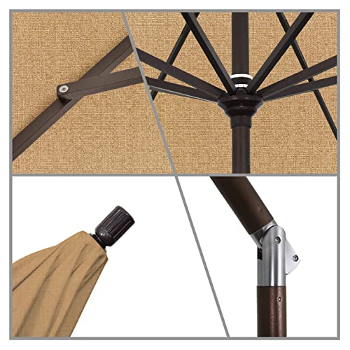 California Umbrella 11' Round Aluminum Market Patio Umbrella Crank Lift Collar Tilt Bronze Pole Linen Sesame