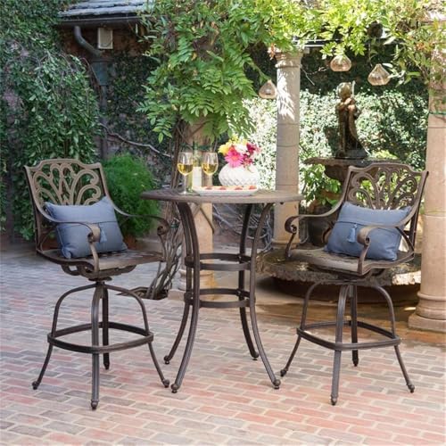 Christopher Knight Home Alfresco 37" Cast Aluminum Bar Set 3-Pcs Bronze