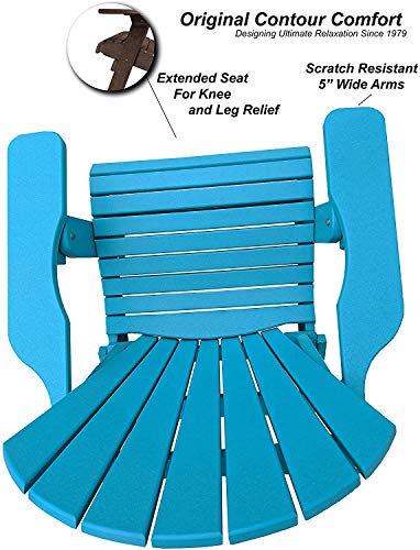 DuraWeather Poly Classic King Size Folding Adirondack Chairs & End Table with Serving Tray Aruba Blue