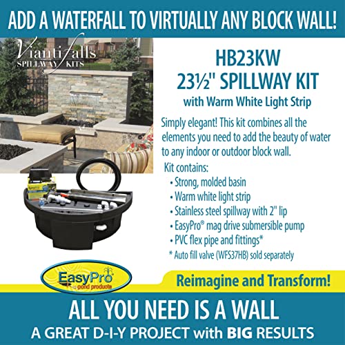 EasyPro Pond Products Vianti Falls 23 Inch Spillway Kit with White LED