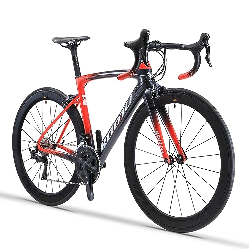 KOOTU Carbon Road Bike Lightweight Bicycle with Shimano 105 R7000 Groupset Black Red