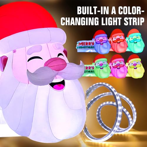 WARSUN 21x13Ft Giant Inflatable Santa Claus with LED Light for Outdoor Christmas Decor Red & White & Green