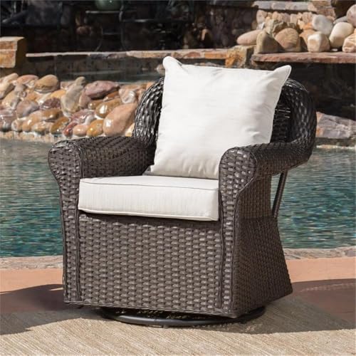 Afuera Living Outdoor Dark Brown Wicker Swivel Rocking Chair Set of 4 with Beige Cushions Brown