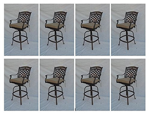 Patio Land St Augustine Outdoor Patio Bar Stools Dark Bronze Solid Cast Aluminum with Walnut Sunbrella Cushions (30")