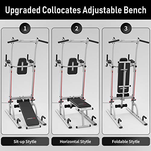 leikefitness Multifunction Power Tower Exercise Equipment Silver--With Bench