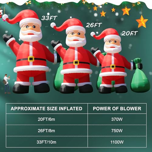 Inflantteble 33FT Giant Inflatable Santa Claus with Gift Bag for Christmas Yard Decoration