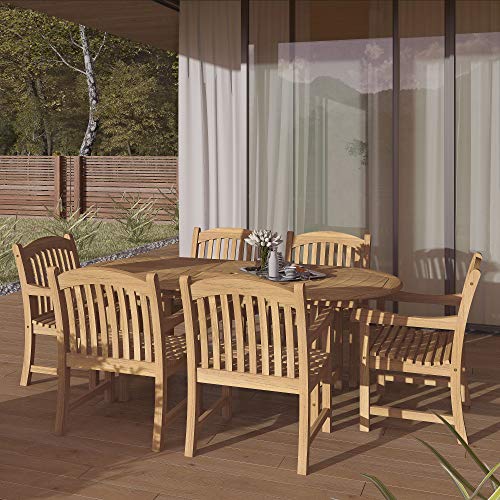 Amazonia Teak Extendable Oval Newcastle Patio Dining Set 7-Piece Brown