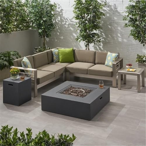 Noble House Cape Coral 6 Piece Outdoor Aluminum Conversation Set Dark Gray