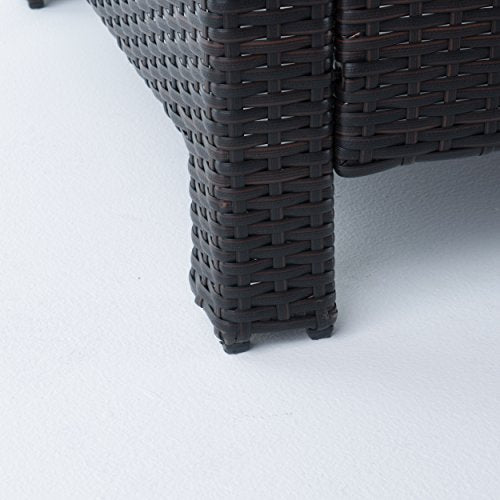 GDFStudio Outdoor Wicker Loveseat & Table with Water Resistant Cushions Brown/Beige