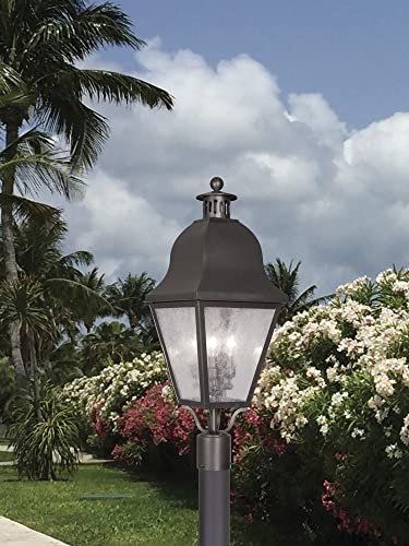 Livex Outdoor Post Light with Seeded Glass Shades Black