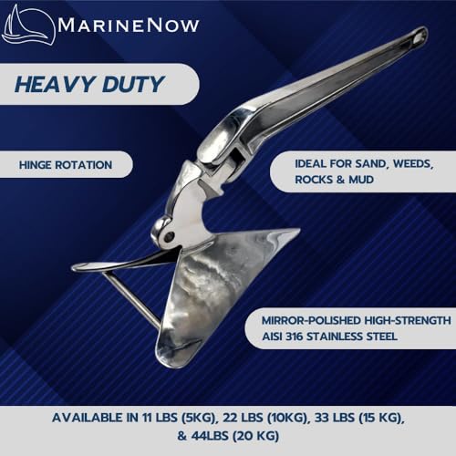 MarineNow Stainless Steel CQR Boat Anchor Hinged Plow Style 44 LBS