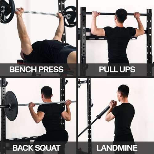 SkiPack Folding Squat Rack Wall Mounted with Weight Bench Black