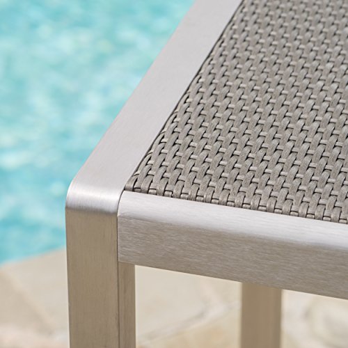 GDF Studio Outdoor Wicker and Aluminum Bar Set 3 Piece Grey With Wicker Top
