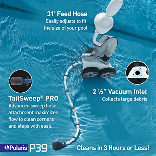 Polaris P39 Pressure Side Pool Cleaner - All Wheel Drive - TailSweep PRO - Dual Chamber SuperBag - White
