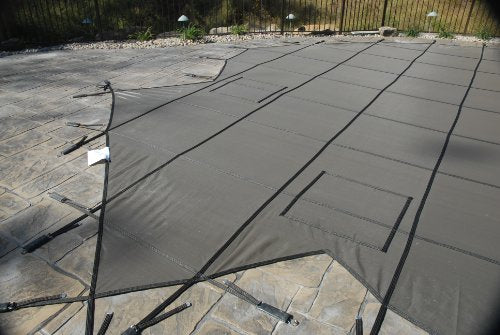 GLI Pool Products ProMesh Rectangular Safety Cover System 16x32 Ft with Right Step Green