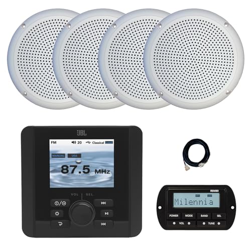 Enrock Marine JBL JAM5000N Bluetooth AM/FM/WeatherBand Radio Receiver with Remote & 4x 5.25" Speakers White
