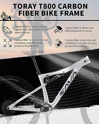 SAVADECK Carbon Fiber Mountain Bike Dual Suspension Bicycle White