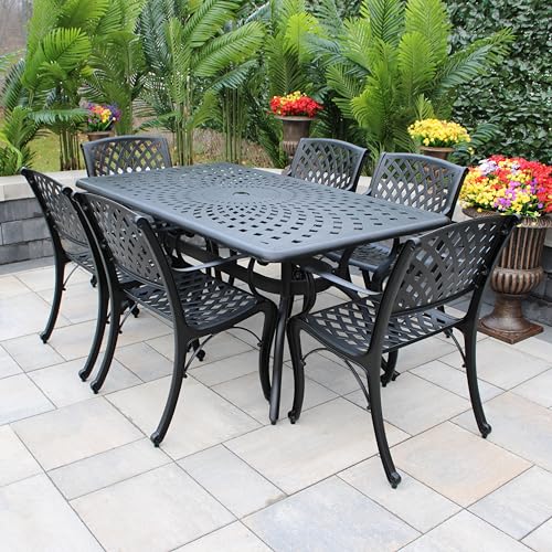 Oakland Living Modern Ornate Outdoor Aluminum Patio Dining Set with Six Chairs Black