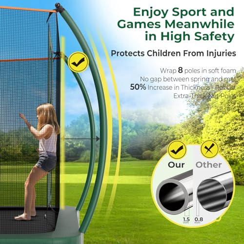 Tatub 8x14 Ft Rectangle Trampoline with Net Green