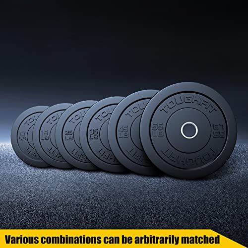 ToughFit Bumper Plate with Steel Insert - Rubber 2" Olympic Barbell Weightlifting Plates Set Black