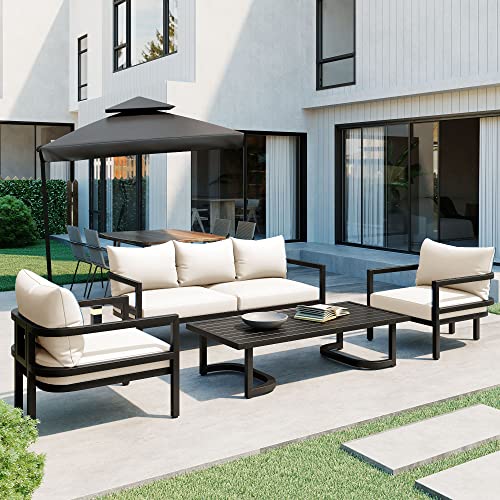 Miscoos Outdoor Patio Furniture Sofa Set 4-Piece Style 1 White