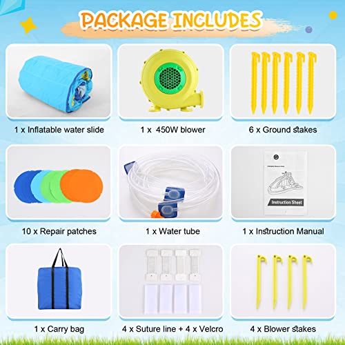 Whubefy Inflatable Crocodile Water Slide with Blower Blue
