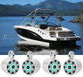 KICKER 8" 600 Watt Marine Boat Waterproof Speakers with LEDs and Rockville 7.7" Enclosures White
