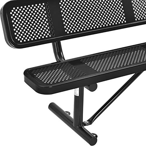 Global Industrial 72" Perforated Metal Outdoor Picnic Bench with Backrest Black