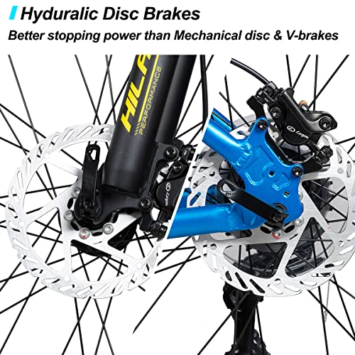 HH HILAND Hiland 29 inch Mens Mountain Bike, 17/19 inch Frame, Hydraulic Disc-Brake, Lock-Out Suspension Fork, 16 Speeds Trail Bike Light Blue