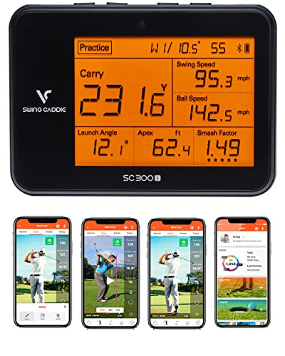 PlayBetter Swing Caddie SC300i Portable Golf Launch Monitor - Carry/Total Distance, Smash Factor, Ball Speed - Doppler Shot Tracker Bundle with Protective Case Portable Charger