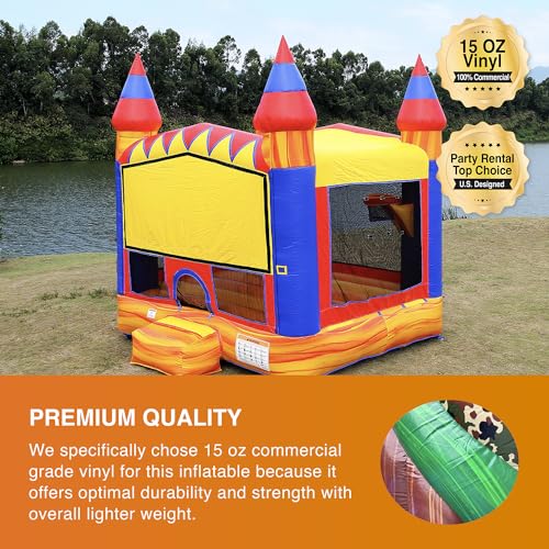 JumpOrange Commercial Grade Turbo Blaze Bounce House 13'x13' Red/Yellow/Blue Fire Marble Vinyl