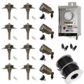 Lightkiwi Low Voltage LED Landscape Lighting Kit - (4) Macro Spotlights & (8) Path Lights Brass
