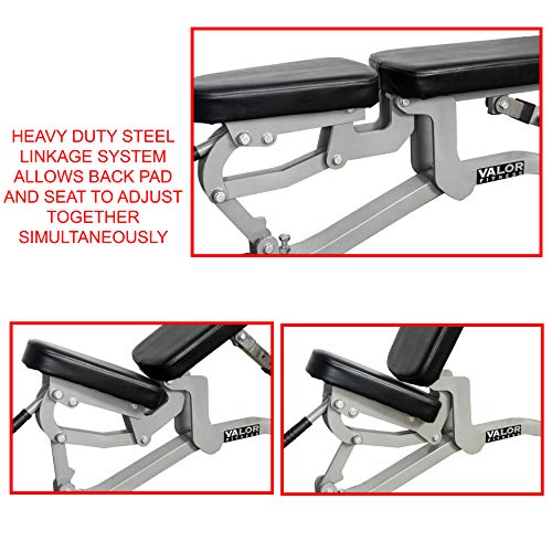 Valor Fitness Adjustable Weight Bench for Flat/Incline Bench Press with Wheels Black