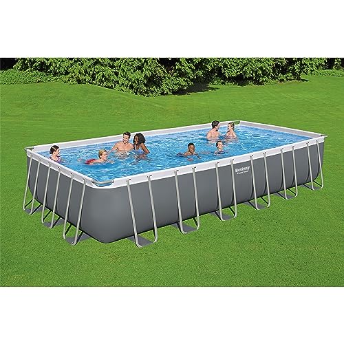 Bestway Power Steel Rectangular Metal Frame Pool Set with Sand Filter Pump Gray